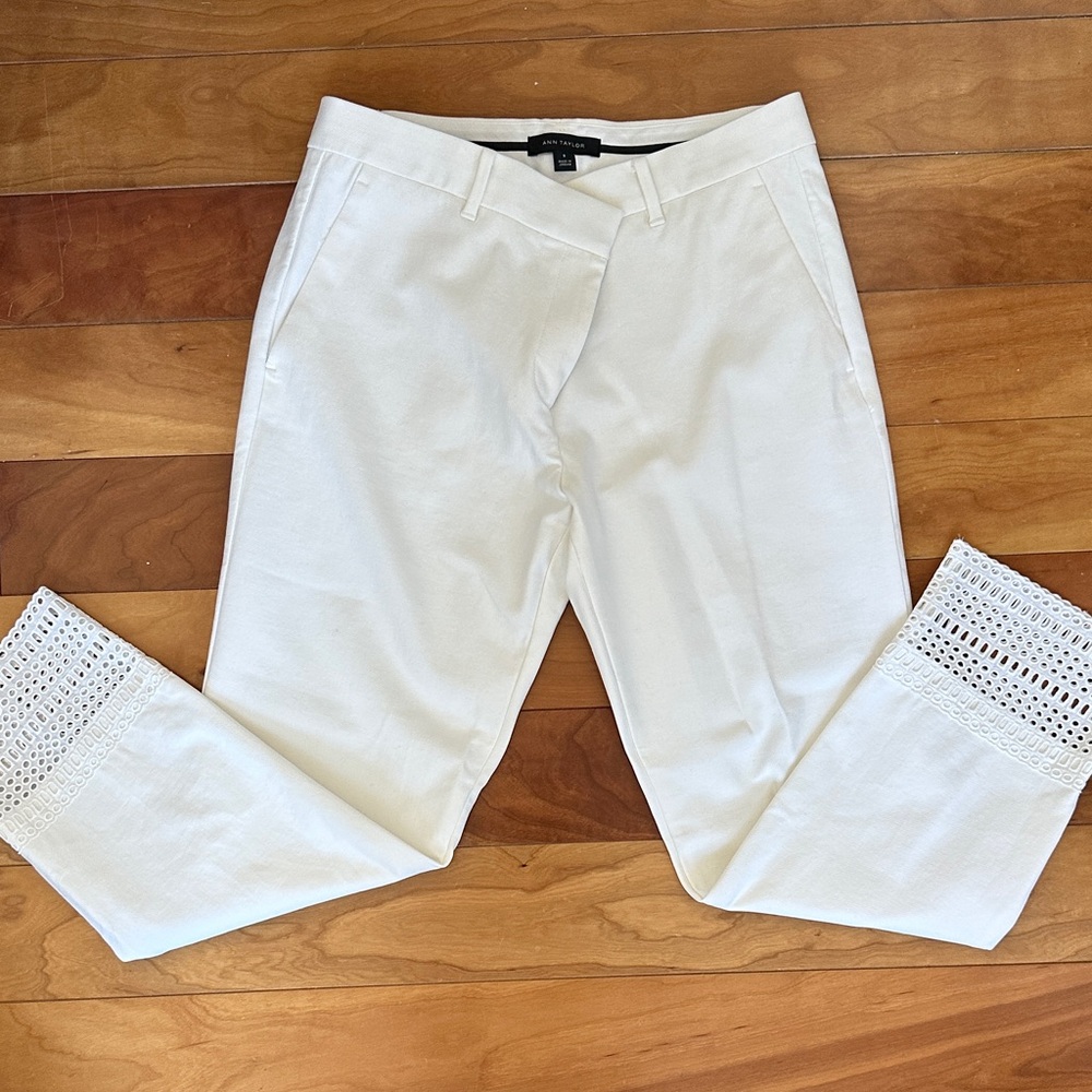Ann Taylor White Pants with Lace Hem